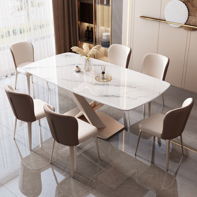 Metal Modern Style Rectangle Dining Table Sintered Stone Top Table for Dining Room Clearhalo 'Dining Tables & Seating' 'Dining Tables' 'dining_table' 'furn' 'furn_dining_table' 'Furniture' 'furniture_dining_table' 'Kitchen & Dining Furniture' 'kitchen' 'kitchen_dining_table' 1200x1200_f31ede71-d32f-47a2-bf0f-278891a87d31