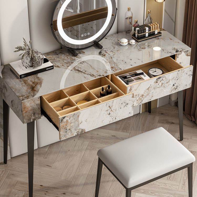 Stone Top -Schminktischhocker schwarze Eitelkeit mit Holzschubladen