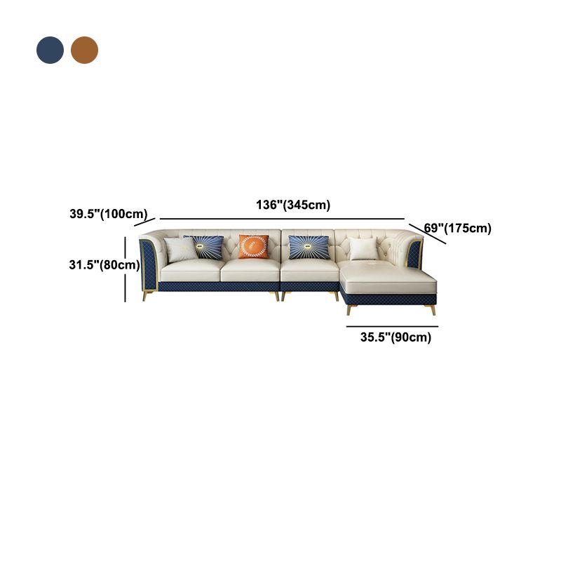 Faux en cuir luxueux canapé sectionnel du bras évasé tufté sectionnel