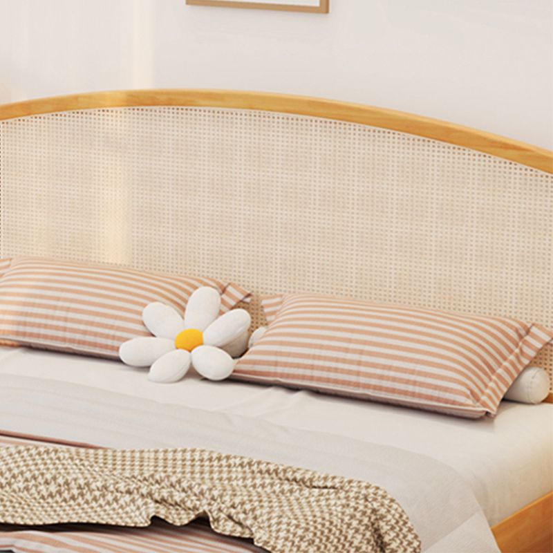 Tropical Brown Panel Bed 46.06" High Rubberwood Bed with Headboard