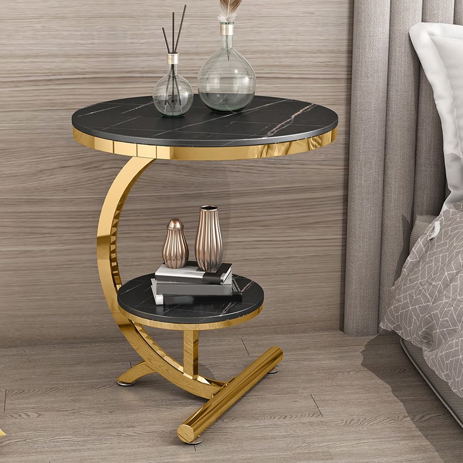 Contemporary Metal C Side Table Slate Top Round Side End Table