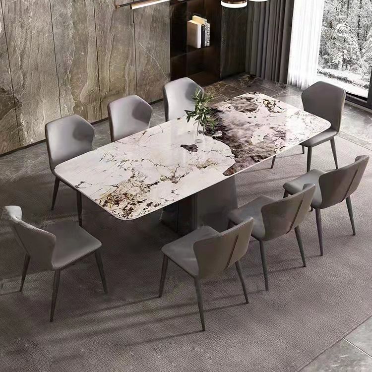 Minimalist Style Dining Table with White Fixed Table and Pedestal Base for Home Use Clearhalo 'Dining Room Sets' 'Dining Tables & Seating' 'dining_room_set' 'furn' 'furn_dining_room_set' 'Furniture' 'furniture_dining_room_set' 'Kitchen & Dining Furniture' 'kitchen&dining_furn' 'kitchen' 1200x1200_f3232f39-d42a-4caa-8702-d4da3f5a7dce