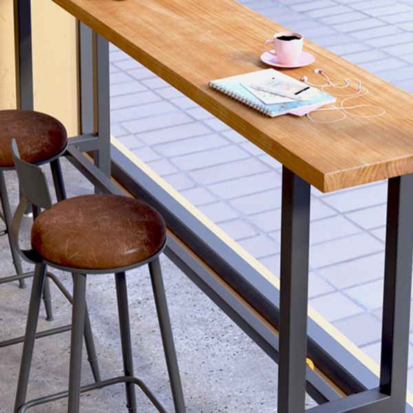 Brown Modern Style Table Solid Wood and Iron with Footrest Coffee Shop Bar Table Clearhalo 'Bar Furniture' 'Bar Tables' 'bar_tables' 'furn' 'furn_bar_tables' 'Furniture' 'furniture_bar_tables' 'Kitchen & Dining Furniture' 1200x1200_f32b2b7b-29d1-466d-9cbb-a5a6b74a1106