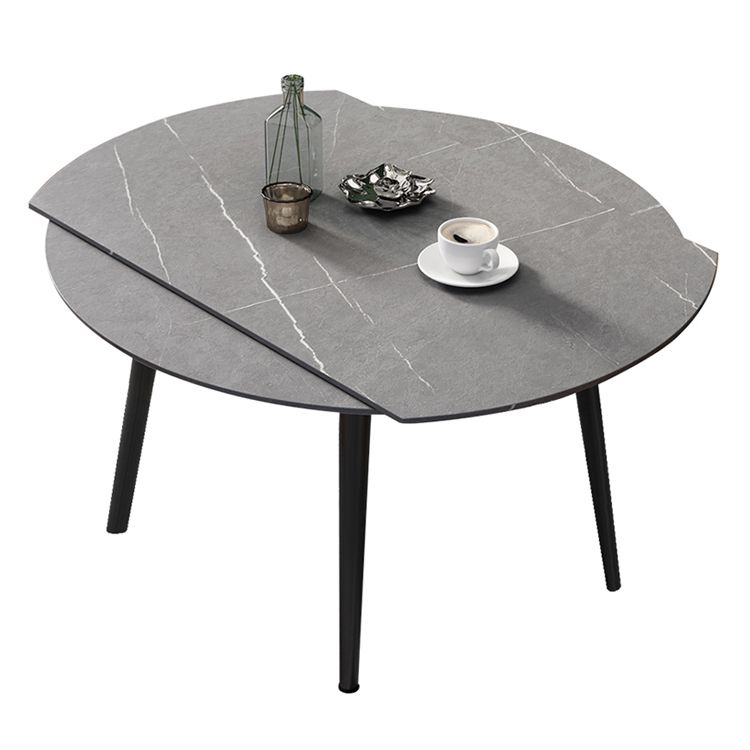 52" Round Sintered Stone Top Table Extendable 4 Legs Dining Table, Metal in Black Clearhalo ' dining_table' 'Dining Tables & Seating' 'Dining Tables' 'furn' 'furn_dining_table' 'Furniture' 'furniture_dining_table' 'Kitchen & Dining Furniture' 'kitchen&dining_furn' 'kitchen' 'kitchen_dining_table' 1200x1200_f32b3bf9-4944-4878-b517-665386568c4a