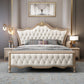 84.65 inch Wide Glam Bed Frame Rubberwood Solid Color Standard Bed with Headboard