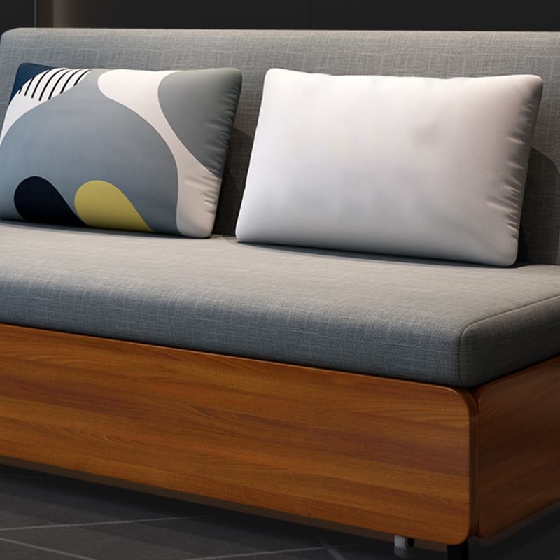 Sofá de lino de 1/2 asiento y madera 2 almohadas Sofá Cama con almacenamiento