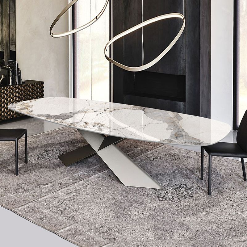 Metal Traditional Luxury Rectangular Dining Table Sintered Stone Dining Table with Pedestal Base Clearhalo ' dining_table' 'Dining Tables & Seating' 'Dining Tables' 'furn' 'furn_dining_table' 'Furniture' 'furniture_dining_table' 'Kitchen & Dining Furniture' 'kitchen&dining_furn' 'kitchen' 'kitchen_dining_table' 1200x1200_f32fb017-5323-48bf-9e56-93930f13820a