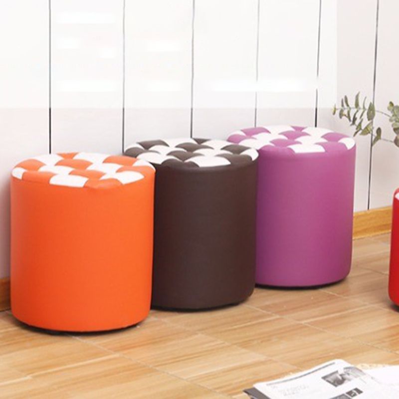 Color Block Ottoman Faux Leather Stain Resistant Cylinder Shape Pouf Ottoman Clearhalo 'furn' 'furn_ottomans_poufs' 'Furniture' 'Living Room Furniture' 'Ottomans & Poufs' 'ottomans_poufs' 1200x1200_f3331f75-bc97-4905-8a3b-f9c18fb242e0