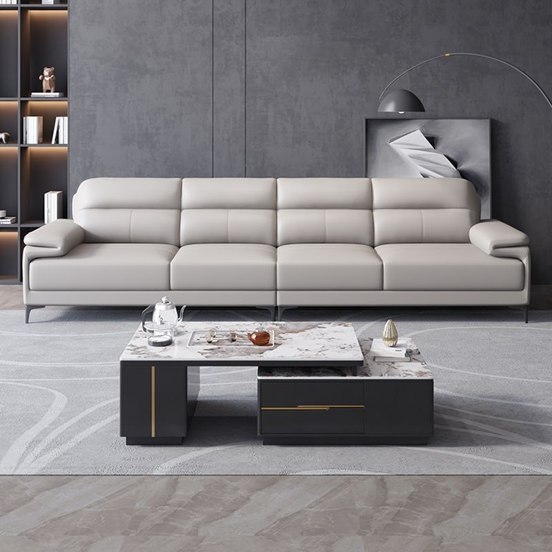 Contemporary Light Grey Sofa with Pillow Top Arm for Apartment 35.43" Clearhalo 'furn' 'furn_sectionals' 'Furniture' 'furniture_sectionals' 'kitchen' 'kitchen_sectionals' 'Living Room Furniture' 'Sectionals' 1200x1200_f3396dad-d8a3-4789-be3c-504b8b231e75