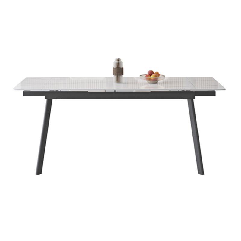 Modern White Rectangular Stone Dining Table with 4 Steel Foot