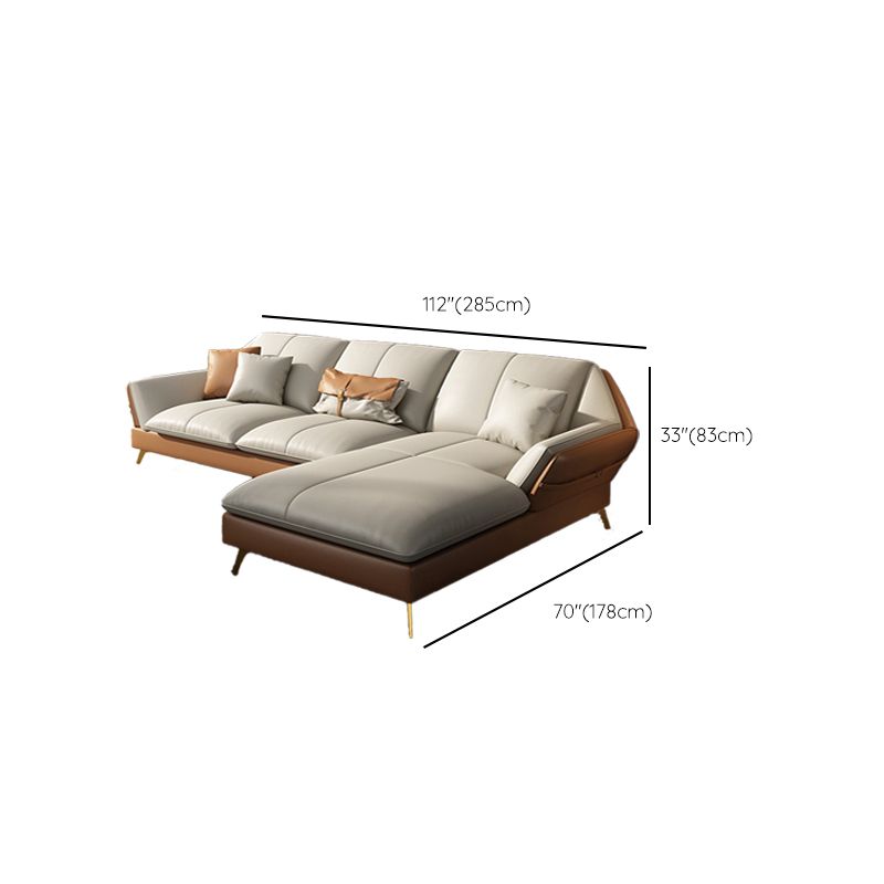 Canapé sectionnel Glam de 32 po de hauteur avec coussin en cuir blanc et dossier sectionnel