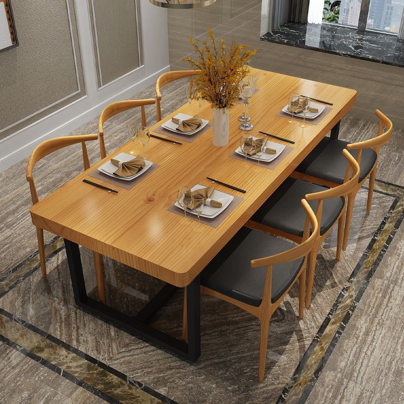 Industrial Rectangle Dining Table Set 1/2/5/6/7 Pieces Natural Solid Wood Dinette Set Clearhalo 'Dining Room Sets' 'Dining Tables & Seating' 'dining_room_set' 'furn' 'furn_dining_room_set' 'Furniture' 'Kitchen & Dining Furniture' 1200x1200_f33c2d37-dba5-4179-977c-20e6a5f418f9