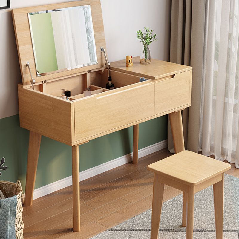 Scandinavian Wood Vanity and Stool Dressing Table with Storage