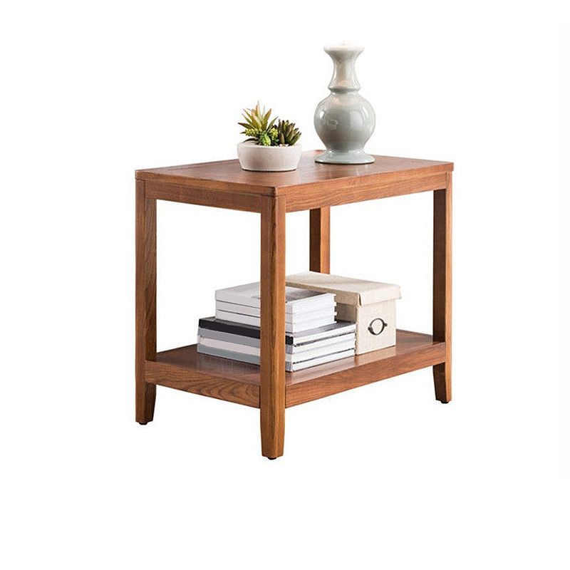 23.6"Tall Table Square End Contemporary Wood Side Table with Shelf for Living Room