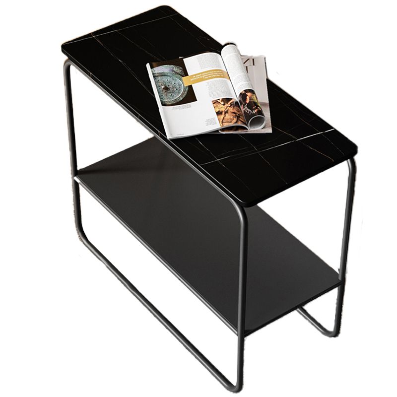 Contemporary Rectangular Side Table Slate Top Sled End Table