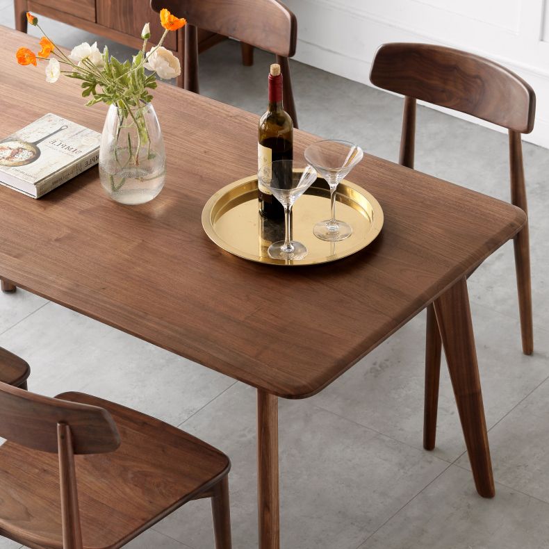 Modern Brown Rectangular Walnut Top Dining Table with 4 Solid Wood Legs