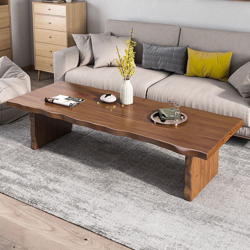 Table basse rectangulaire en bois massif, table basse luge marron foncé