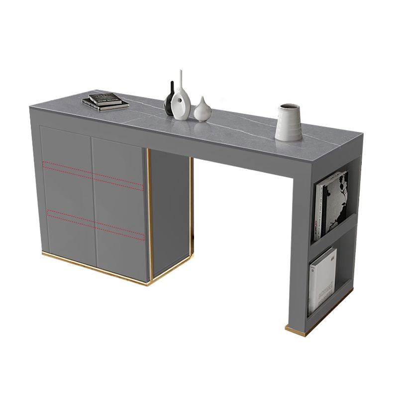 Stone Top Bar Stool Table Glam Style Rectangle Pub Table with Storage Clearhalo 'Bar Furniture' 'Bar Tables' 'bar_tables' 'furn' 'furn_bar_tables' 'Furniture' 'Kitchen & Dining Furniture' 1200x1200_f3452111-4389-443c-818f-c3968fec6772