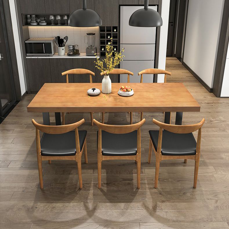 Industrial Dining Table Set 1/3/4/5/7 Pieces Solid Wood Top Table with Cow Horn Chairs Clearhalo 'Dining Room Sets' 'Dining Tables & Seating' 'dining_room_set' 'furn' 'furn_dining_room_set' 'Furniture' 'Kitchen & Dining Furniture' 1200x1200_f3496882-0c0f-4f86-be0c-4cf58971cfab