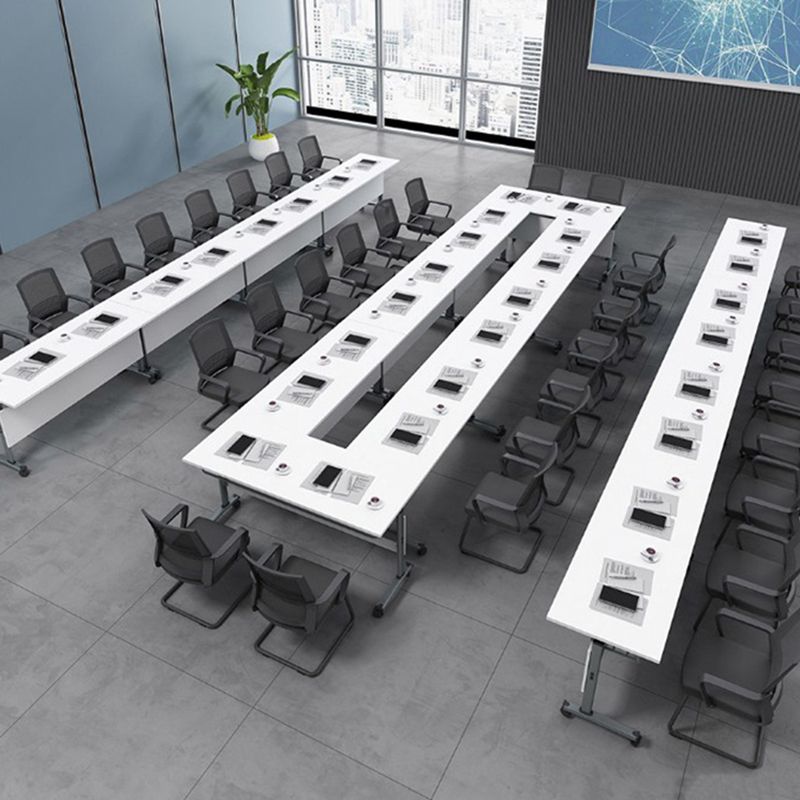 Folding Rectangular Writing Desk Manufactured Wood Top Desk with Caster Wheels Clearhalo 'furn' 'furn_office_desk' 'Furniture' 'Office Desks' 'Office Furniture' 'office_desk' 1200x1200_f34ba343-3fdb-4c55-85d0-9d2c2662b615