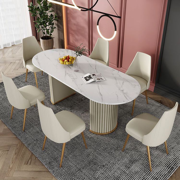 Modern White Sintered Stone Dining Table Oval Shape Standard Dining Table for Kitchen Clearhalo ' dining_table' 'Dining Tables & Seating' 'Dining Tables' 'furn' 'furn_dining_table' 'Furniture' 'furniture_dining_table' 'Kitchen & Dining Furniture' 'kitchen&dining_furn' 'kitchen' 'kitchen_dining_table' 1200x1200_f34d9d36-9a3e-4e2b-8af9-77f8f94686d0