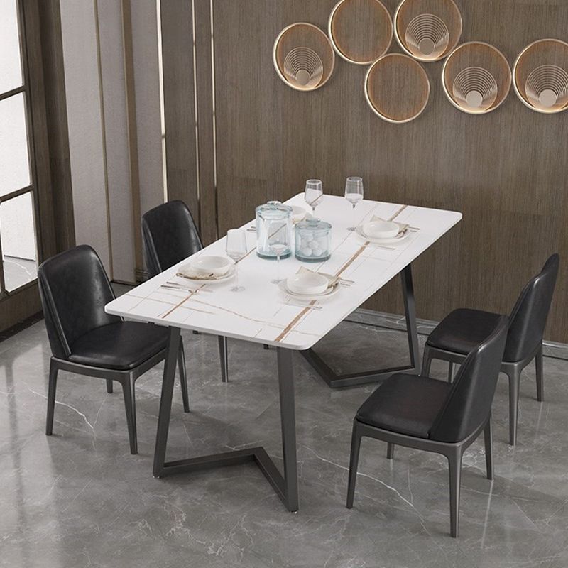 Modern Rectangle Stone Table for Restaurant Balck Metal Pedestal Dining Table Clearhalo 'Dining Tables & Seating' 'Dining Tables' 'dining_table' 'furn' 'furn_dining_table' 'Furniture' 'furniture_dining_table' 'Kitchen & Dining Furniture' 'kitchen' 'kitchen_dining_table' 1200x1200_f34f3171-c7d8-4dd2-b682-37e2c89e5257