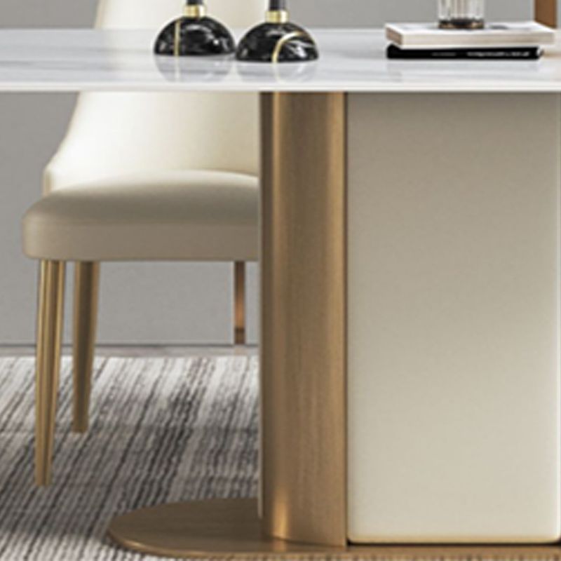 Metal Pedestal Base Dining Table Glam Stone Table for Dining Room
