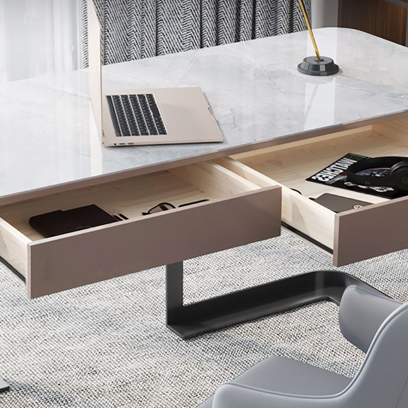 2つの引き出し付きの現代的な長方形のライティングデスクストーンオフィスデスク