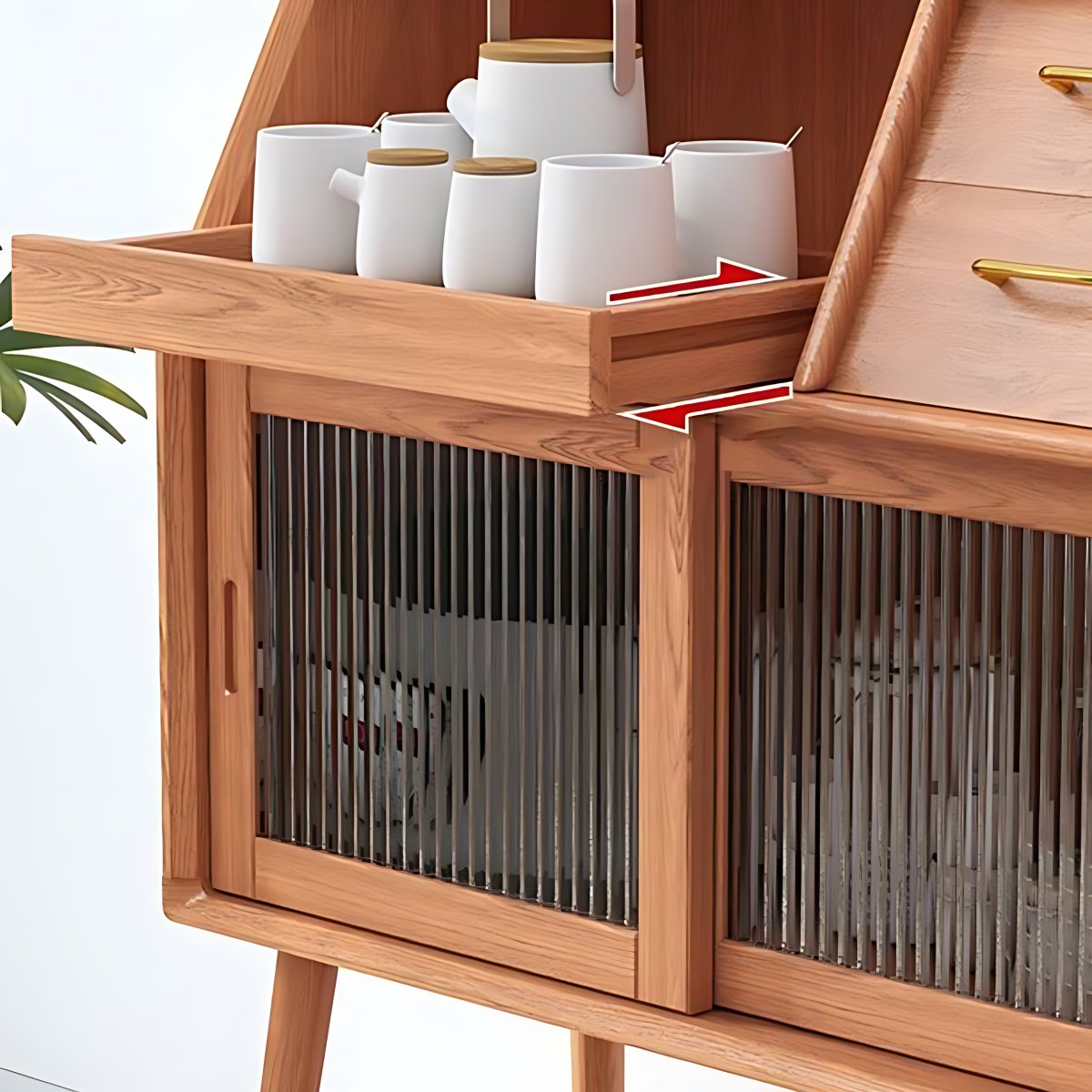 Modern Style Dinner Server Solid Wood Open Storage Server with 2 Doors ...
