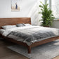 Mid-Century Modern Standard Bed Walnut Solid Color Panel Bed with Headboard