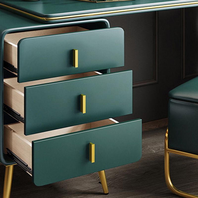 Genuine Leather Vanity Table Set Glam 30. 7" H Makeup Dressing Table with 3 Drawers