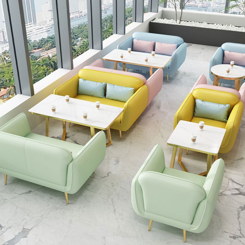 グラム静止フェイクレザースクエアアームリビングルームステイン耐性ソファ