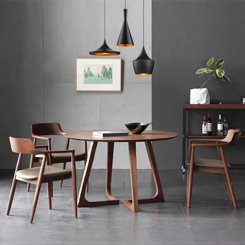 Table à manger ronde à double piédestal Table moderne en bois d'hévéa pour la cuisine