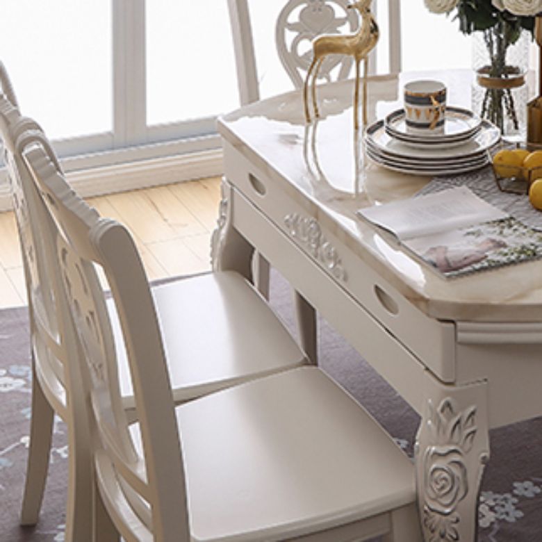 Round Faux Marble 4 Legs Dining Site Table in White with Drop-Leaf Clearhalo 'Dining Tables & Seating' 'Dining Tables' 'dining_table' 'furn' 'furn_dining_table' 'Furniture' 'Kitchen & Dining Furniture' 1200x1200_f3615ce3-1005-4393-bcce-681aa35c4d66