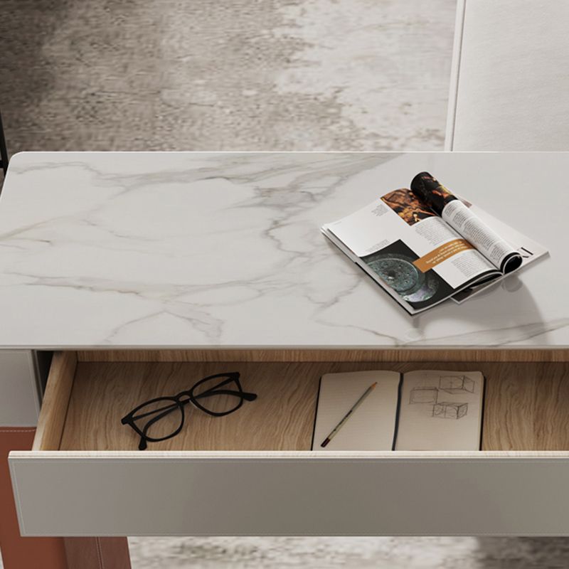 Contemporary Stone Top Bar Dining Table Rectangle Pub Table with Double Pedestal