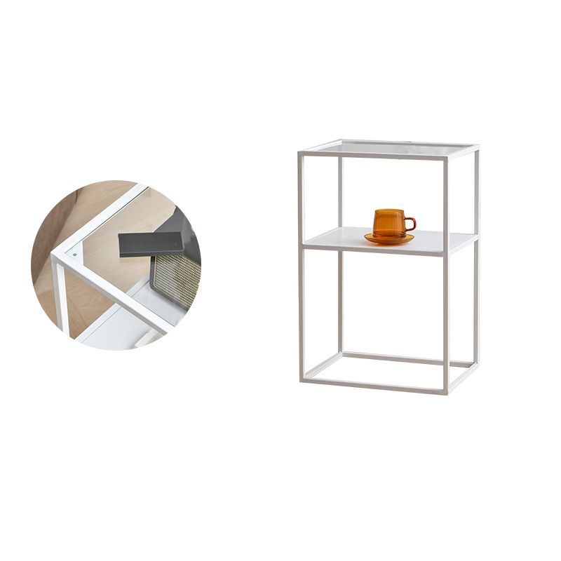 Modern 15.7-inch Rectangular Glass Top Side Table Iron Frame End Table with Shelf