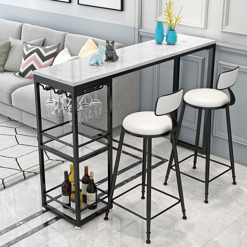 Marble Counter Table with Rectangle Table Top White Double Pedestal Table - 41.3" H Clearhalo 'Bar Furniture' 'Bar Tables' 'bar_tables' 'furn' 'furn_bar_tables' 'Furniture' 'furniture_bar_tables' 'Kitchen & Dining Furniture' 1200x1200_f3680202-989a-4516-9b25-0fba164ba754
