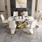Traditional Luxury Dining Table Rectangle Sintered Stone Pedestal Table with Gold Frame Clearhalo ' dining_table' 'Dining Tables & Seating' 'Dining Tables' 'furn' 'furn_dining_table' 'Furniture' 'furniture_dining_table' 'Kitchen & Dining Furniture' 'kitchen&dining_furn' 'kitchen' 'kitchen_dining_table' 1200x1200_f36fa723-c202-4682-8ee3-704a811d8da3