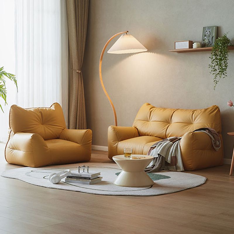 Contemporary Cushions Seating Faux Leather Sofa in Gold and Dark Gray