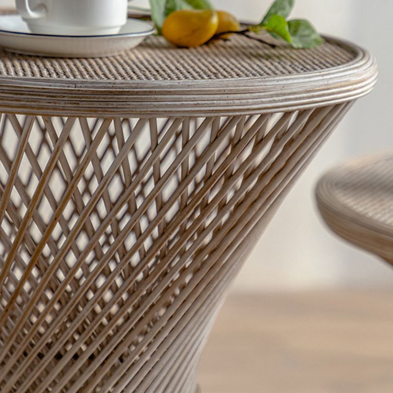 French Country Round Rattan Coffee Table Distressed Brown Cocktail Table