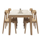 Mesa de comedor moderna con tapa de piedra blanca, mesa rectangular con patas de madera