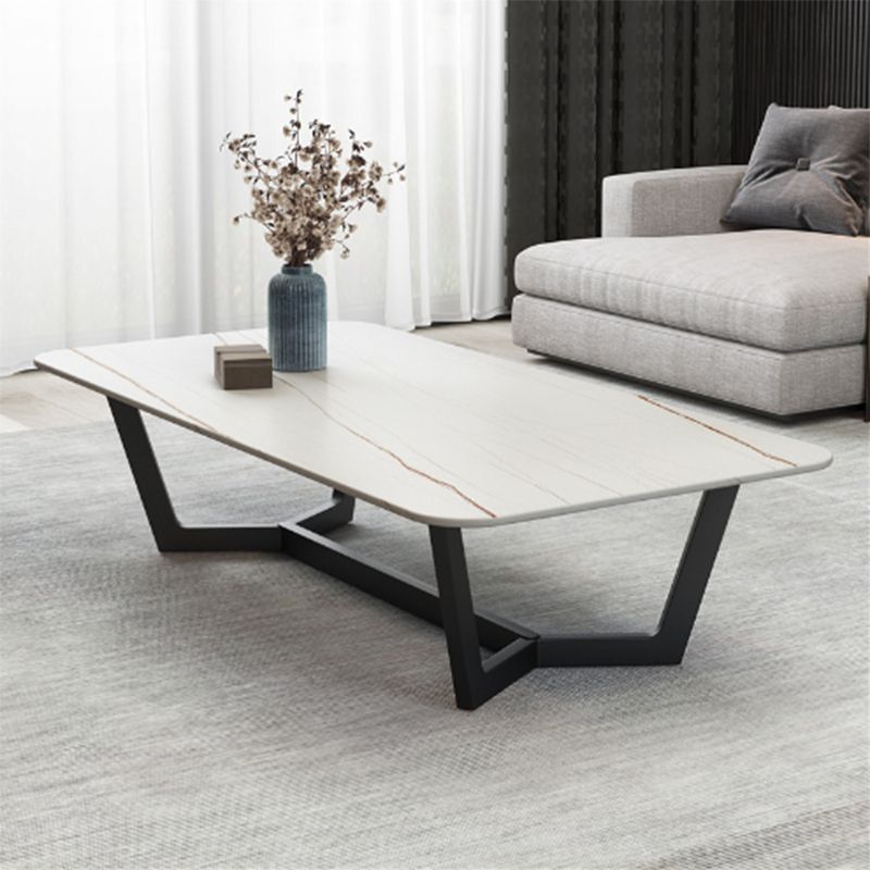 Glam Style Rectangular Slte Black Metal Trestle Type Base Coffee Table