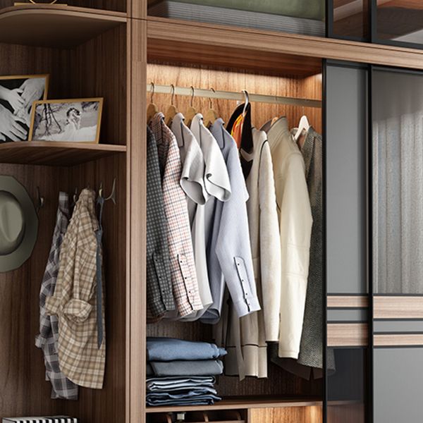 Brauner und grauer Aufbewahrungsschrank moderner Schiebetürschrank mit Schubladen