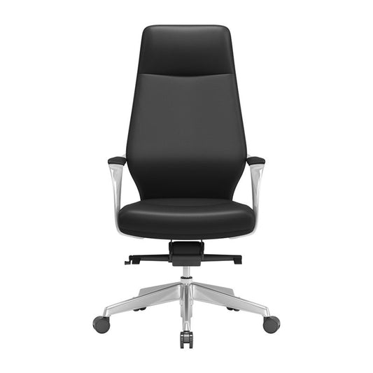 Modern Leather Swivel Chair Fixed Arms Ergonomic Office Chair
