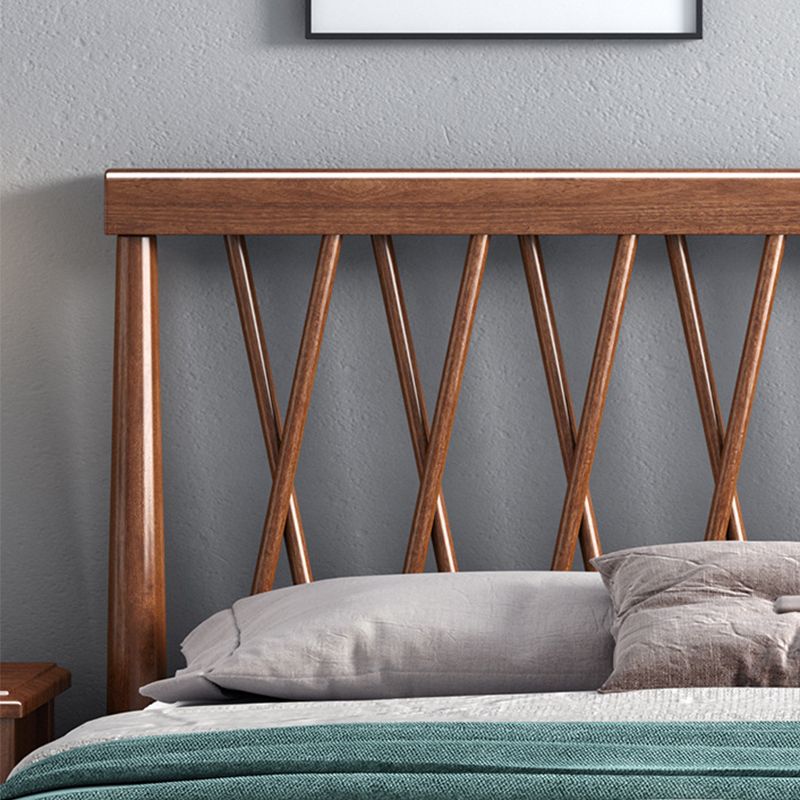 Traditional Open-Frame Bed Solid Wood Solid Color Slat Bed with Headboard