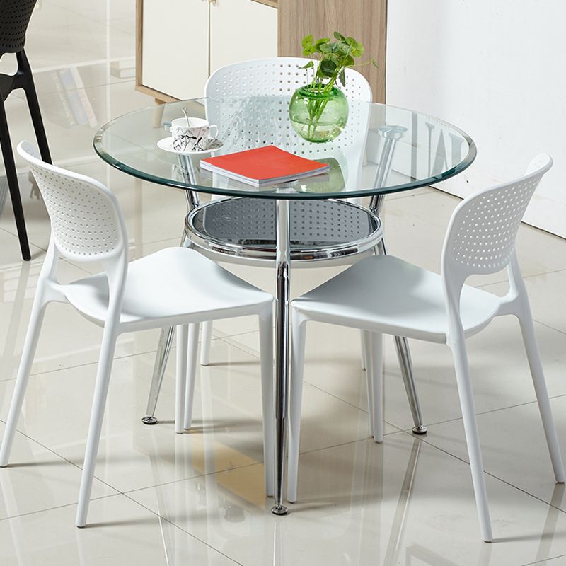 Tempered Glass Dining Table with Metal Base Modern Round Table with 3 Legs Clearhalo 'Dining Tables & Seating' 'Dining Tables' 'dining_table' 'furn' 'furn_dining_table' 'Furniture' 'furniture_dining_table' 'Kitchen & Dining Furniture' 'kitchen' 'kitchen_dining_table' 1200x1200_f38b80bf-c071-46e3-b505-06fb80555145