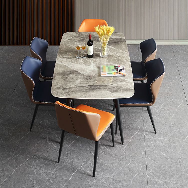 Metal Contemporary Rectangular Dining Table Sintered Stone Table with 4 Black Legs Clearhalo ' dining_table' 'Dining Tables & Seating' 'Dining Tables' 'furn' 'furn_dining_table' 'Furniture' 'furniture_dining_table' 'Kitchen & Dining Furniture' 'kitchen&dining_furn' 'kitchen' 'kitchen_dining_table' 1200x1200_f38cf2f1-a41f-423c-9622-507321baf065