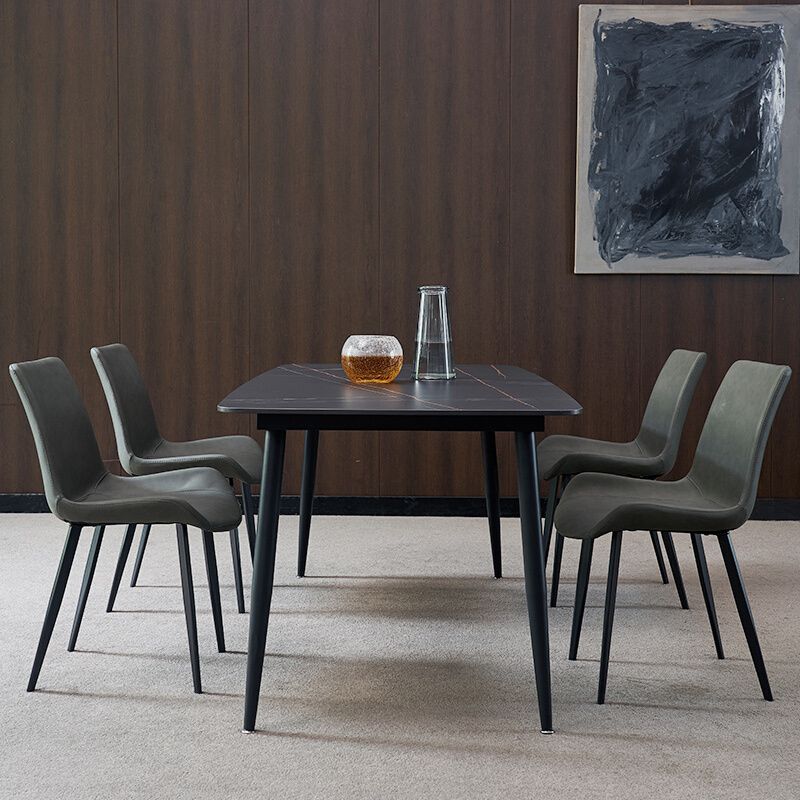 Modern Style Dining Table Rectangle Sintered Stone 4 Legs Table with Black Frame Clearhalo ' dining_table' 'Dining Tables & Seating' 'Dining Tables' 'furn' 'furn_dining_table' 'Furniture' 'furniture_dining_table' 'Kitchen & Dining Furniture' 'kitchen&dining_furn' 'kitchen' 'kitchen_dining_table' 1200x1200_f38ddfa9-7fb4-42d3-9434-02c0f4fc4476