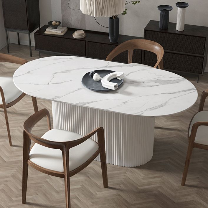 Oval White Tone Dining Table Luxury Pedestal Table for Dining Room Clearhalo ' dining_table' 'Dining Tables & Seating' 'Dining Tables' 'furn' 'furn_dining_table' 'Furniture' 'furniture_dining_table' 'Kitchen & Dining Furniture' 'kitchen&dining_furn' 'kitchen' 'kitchen_dining_table' 1200x1200_f392446f-8f0d-4597-be05-1466def11eb0