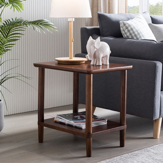 現代の木製エンドテーブル長方形の4脚サイドテーブルストレージシェルフ